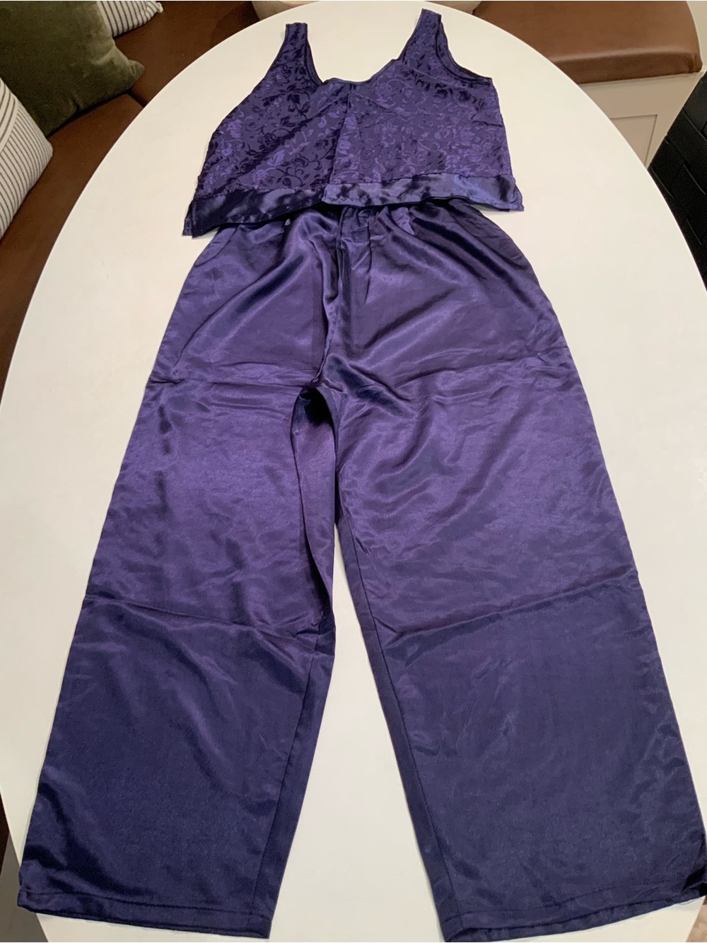 Gabrielle Intimates Satiny Navy Blue 2 Pc Pajamas M Wide Leg Pants Tank Top